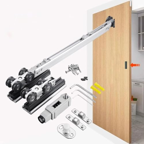 Kit Puerta Corredera Riel Deslizante para Puerta de Bolsillo Tipo Empuje, Kit de Herrajes para Guía de Puerta Oculta de Cierre Suave, Riel de Caja de Aluminio con Suspensión Superior para Armario(Silv