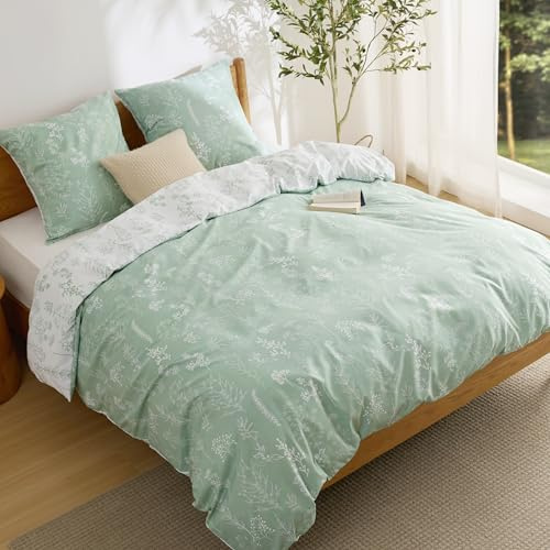 Bedsure Housse de Couette 220 x 240 cm - Plante Verte, 2 Taie 65 x 65 cm | Parure de Lit Adulte avec 2 Taies d'Oreiller, Aspect Coton, Doux et Résistant, Idéal pour Lit Double, Certifié Oeko-TEX