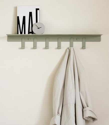 Kazai. Wandgarderobe 'Holmsen' | Moderne Garderobe mit Ablage | Design Flur-Garderobenleiste aus Metall | Hakenleiste Wand-Montage | Olivegrün