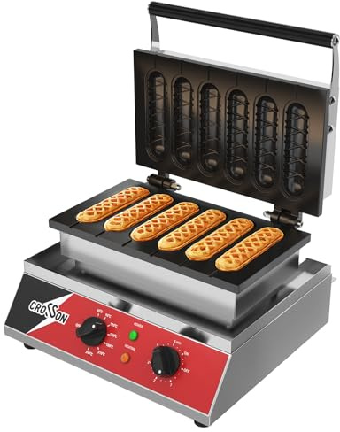 CROSSON Máquina para Hacer Gofres de Maíz Comerciales 6 piezas,Máquina para Hacer Gofres Antiadherente,con Control de Temperatura y Tiempo,Máquina Para Gaufres En Palito,1600W