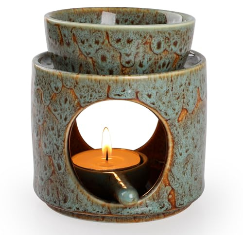 WD&CD Duftlampe aus Keramik Dunkelgrün, Aromalampe Teelichthalter Aroma Diffuser Stövchen für ätherische Öle