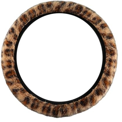 Plüsch-Lenkradbezug Leopard Winter, Lenkradhülle Flauschiger Plüsch mit Ohren, Elastikversion & rutschfest, Lenkradbezug Leo, Niedliches Autozubehör Innenraum, Universal Auto-Lenkradabdeckung (H)
