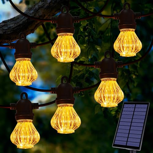 Geemoo Solar Lichterkette Aussen, 6M 10 Diamant-Glühbirnen Lichterkette Außen Solar mit flackerndem Flammeneffekt, Solarlichterkette Außen Wetterfest für Outdoor Garten Balkon Camping Party Deko