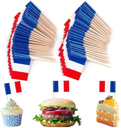 HOMAVEL 100 Stück Zahnstocher-Fähnchen Frankreich - WM 2026 Fußball Deko Party-Picker Flaggen, Französische Käsepicker Holz für Fingerfood, Käse, Burger, Muffin, Buffet & Geburtstag