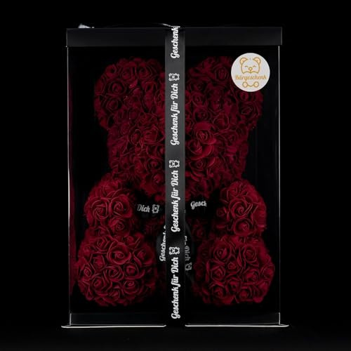 Bärgeschenk Big Classic Rosen Bär 40cm aus Ewigen Rosen in Geschenkbox (Dunkelrot)