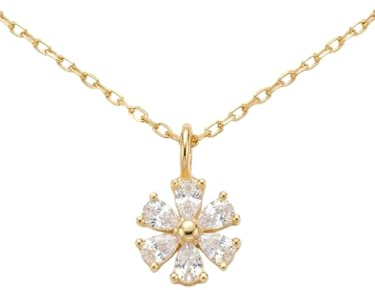 Einzelstück® Halskette Daisy Blossom mit Gänseblümchen Kristall I 925 Sterling Silber 14K vergoldete Silber-Kette mit Blumen Anhänger aus Zirkonia Steinen I Echtschmuck aus Handarbeit (Gold)
