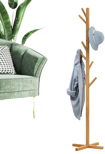 qokeeu Porte-manteau sur pied - Porte-manteau en bois et support en bois - Autonome pour chapeaux, sacs, portefeuilles, pour