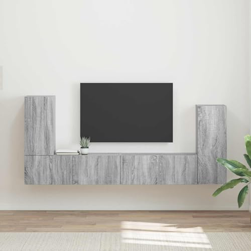 HETFTJN TV Lowboard Set Sonoma Grau 98x31x29,5 cm Modernes Wandregal mit USB Ladeanschluss für Wohnzimmer Homeoffice Gaming Zone