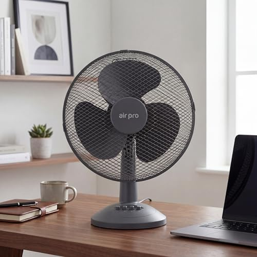 Air Pro 12 Desk Fan Table Tower Fan Tilt Oscillating 3 Speeds Quiet 40W Energy Efficient Motor for Instant Cooling Powerful Personal Portable Lightweight Fan For Worktop Desk Table, Home & Office