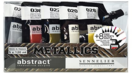 Sennelier peintures abstraites métallisées, Couleurs métalliques, 120 ml (Lot de 5), Set de 600 Pièces
