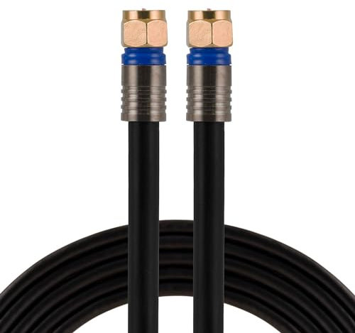 GE RG6 33531 Câble coaxial 7,6 m Connecteurs de Type F Câble coaxial Quadruple blindé numérique 3 GHz Adapté pour antenne TV, DVR, magnétoscope, Satellite, décodeur de câble, Home Cinéma Noir