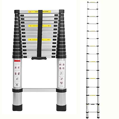 2,6M/3,2M/3,8M/4,4M Teleskopleiter Aluleiter Klappleiter Ausziehleiter,Teleskop-Design,aus hochwertigem Aluminium,Mehrzweckleiter Rutschfester Tragbar Leichte Leiter 150 kg Tragfähigkeit