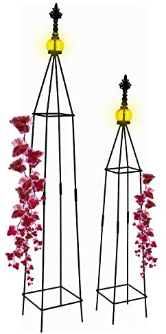 DEFACTO Rankhilfe freistehend 2er Set, freistehend, Rosensäule, Ringitter, wetterfest, Rostfrei, Rankpyramide H: 100x14x14 cm und 80,5x12x12cm, Schwarz