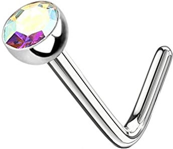 Warrior Krieger sterile Piercing Nase Bols Schraube L Form gefalteter Stahl Chirurgische Körper Schmuck 20g (0,8 mm) lang 2,5 mm mit Kugel 6,5 mm (AB Farbe)