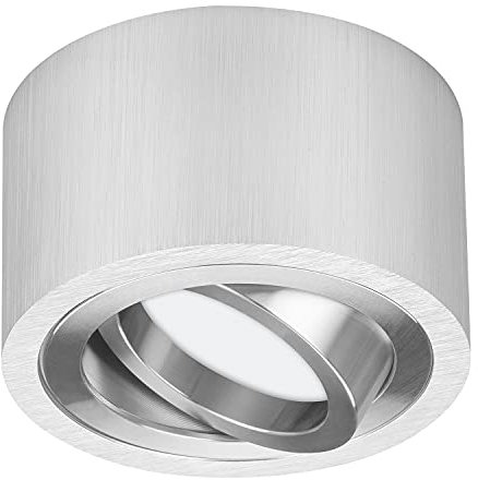 TEVEA Premium Deckenleuchte Aufbauspot Flach - Neutralweiß - Alu Gebürstet - LED Modul 230V 5W austauschbar - Deckenspot auch fürs Bad - mit Schutzklasse