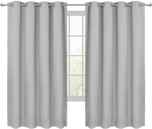 Utopia Bedding - Blickdichte Gardinen mit ösen 2er Set [132x160 cm, Grau Weiß] ür Fensterdekoration und maximale Verdunkelungsvorhang in Wohnräumen Schlafzimmern Büros und Kinderzimmern