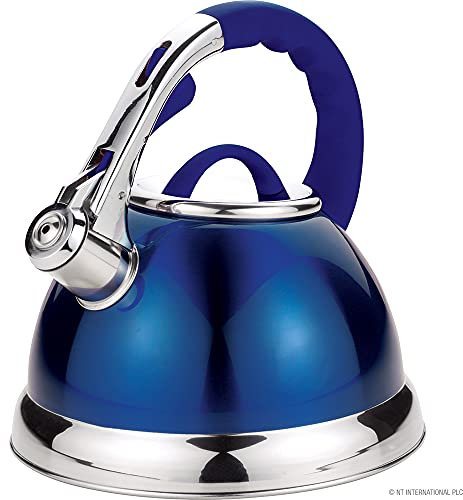 3.5 Litre Whistling Kettle - Modern Stainless Steel Retro Design Tea Kettle for Induction Safe Stove Top | Tea and Water Boiler - Travel Kettle Perfect for Camping, Trips & Home (Blue)