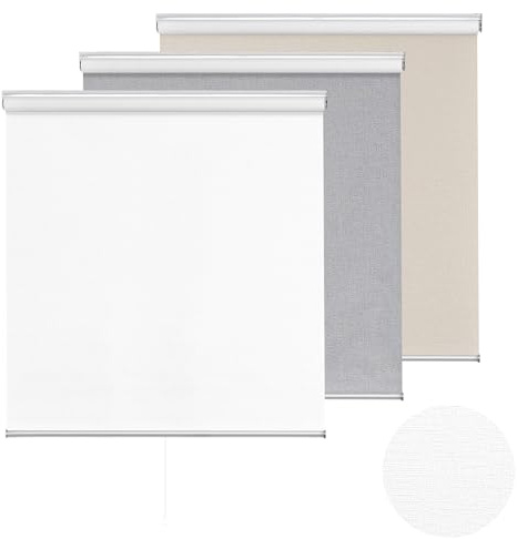 ChrisDowa Cordless 100% Blackout Roller Shade Thermal Insulated UV Protection with Striped Jacquard Fabric White Blackout Blinds for Indoor Window Shades Pull Down for Home and Office, 22 W x 72 H