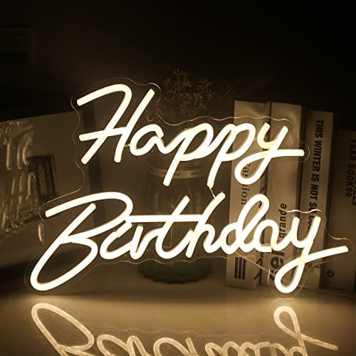 SIGNSHIP Happy Birthday Neonschild Neon Sign Warmweißes LED Neonlicht für Wanddekoration USB-Power-Brief Lichtschilder für Zuhause Schlafzimmer Geburtstagsfeier Dekoration Geburtstagsgeschenk