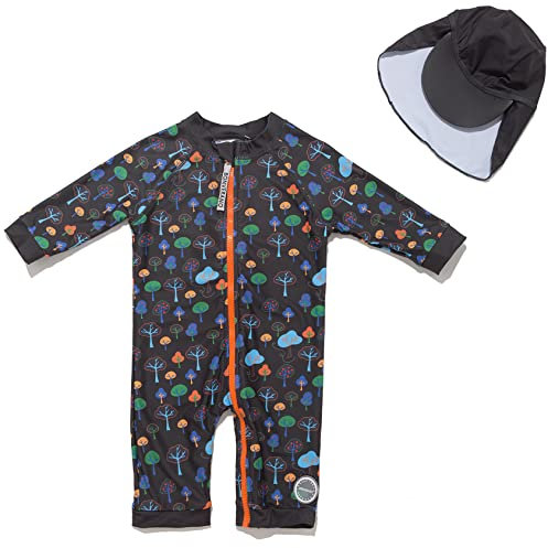 Mazuliso Bebé Niño Traje de Baño con Cremallera Larga UPF50+ Manga Larga una Pieza Bañadores Sombrero(Baum,92-98 CM)