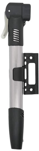 Mini bomba de aire para bicicleta pequeña con cierre rápido y mango en T, para todas las válvulas, incluye soporte para marco, 11 bar/160 psi (plata, 28,5 cm)