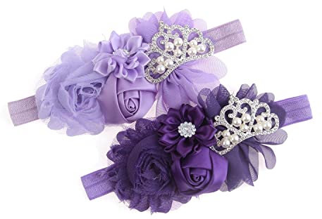 Nishine 2 fasce per capelli da battesimo in tessuto elasticizzato per neonato, colore: Viola e lilla