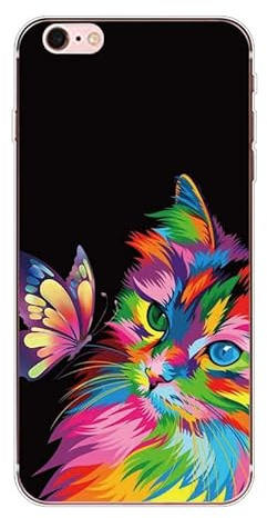 KARTXITAI Hülle Kompatibel mit iPhone 6 Plus/6s Plus, Stoßfeste Schutzhülle mit Weiche Silikon Bumper Case Handyhülle Anti-Kratzt Transparent Rückseite - Schmetterling, Katze