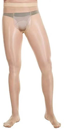 HTRUIYATY Männer Strumpfhosen 8 D Sexy Durchsichtig glänzend Seidenstrümpfe Mit Öffnung Strumpfhosen-Beige