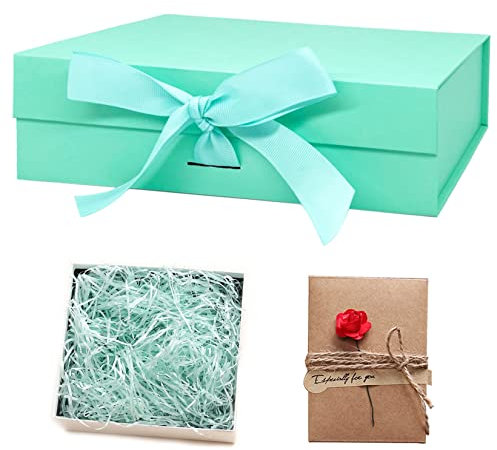 Idota Geschenkbox mit Deckel, Geschenkschachtel Grün Magnetische Geschenkboxen mit Schleifenband, Grußkarten, Füllmaterial, Geschenkboxen für Hochzeit Geburtstag Weihnachten Jubiläum(L)