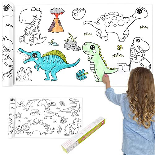 OFFCUP Zeichnungsrolle für Kinder, 30 * 300CM Schneidbare Zeichenrolle Kinder, Malpapier Rolle DIY Malposter Für Kinder, Malrolle Ausmalrolle, Zeichenpapier rolle für Kleinkinder(Dinosaurier Paradies)