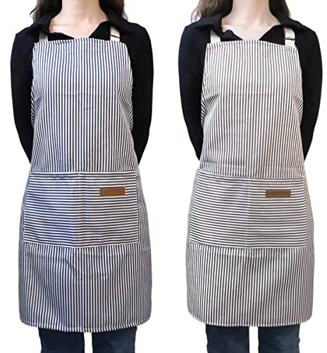 ALXBSONE Schürzen 2 Stk. Latzschürzen mit 2 Taschen Unisex Kochschürzen Verstellbare Küchenschürzen für Heimgebrauch, Restaurants, Cafés, Gärten und Grillfeste(Grau+Blau)