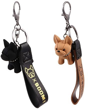 Französischer Bulldoggen Schlüsselanhänger, Niedlicher Bulldoggen Schlüsselring, Ideal für Damen, EIN Geschenk für Hundeliebhaber, Accessoire für Taschen, 2 Stücke (Schwarzes Khaki)