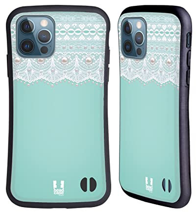 Head Case Designs Azzurro Pastello Lacci E Perle Cover Ibrida Compatibile con Apple iPhone 12 / iPhone 12 PRO