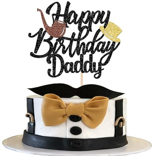 Xsstarmi 1 Packung Happy Birthday Daddy Tortenaufsatz Glitzer Happy Father's Day Cake Pick Best Dad Kuchen Dekorationen für Happy Father's Day Birthday Party Supplies Schwarz