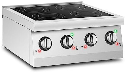 Royal Catering RCIC-6000 Induktionsplatte 4 Platten Ø 12-26 cm tragbar 6000 W 60-240 °C Edelstahl/Keramikglas Induktionskochplatte tragbare Kochplatte Induktion