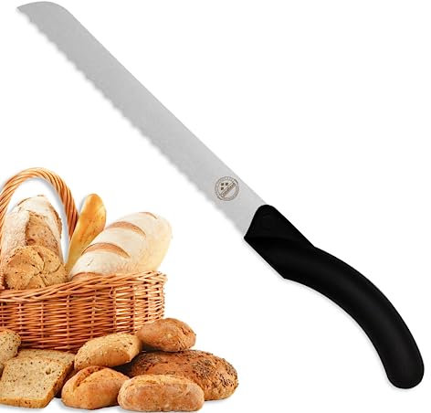 Solingen Brotmesser, Wellenschliff, rostfreie Klinge, Vielseitig einsetzbar für Brot, Brötchen, Gebäck, Made in Germany
