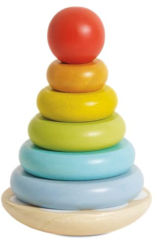 Le Toy Van Montessori-Stapelring-Turmspiel, Lernspielzeug für Kinder ab 18 Monaten, Petilou, 6 Regenbogenstücke zum Stapeln, ökologisches Spiel, aus FSC-Holz, Petilou