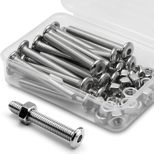 (20 Sätze) M6 x 40mm Innensechskantschrauben und Muttern Set 304 Edelstahl Flachkopf Möbel-Anschluss Schrauben