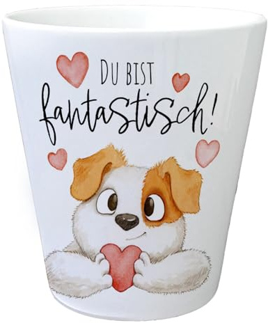 Hund Blumentopf mit Spruch Du bist fantastisch EIN niedlicher Pflanzentopf für die Fensterbank Motiv süßer Haustier Übertopf Frauen Geburtstag Keramik Hundemensch Terrier Herzen