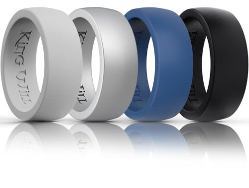 King Will Domed Silicone Rings for Men - Comfortable and Breathable Mens Wedding Bands in Silver Gray Blue Black - 8.5mm Wide Rubber Wedding Bands for Men - Perfect for Active Lifestyles 12