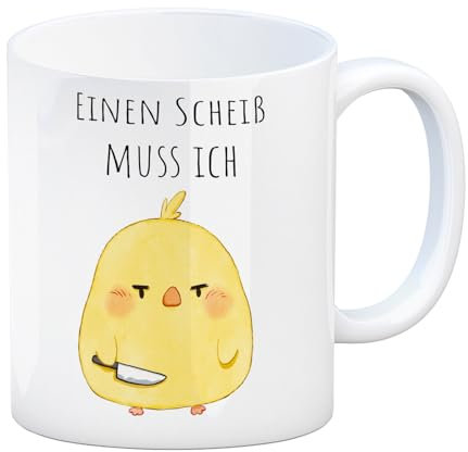 Küken Kaffeebecher mit Spruch Einen Scheiß muss ich Vogel Comic Piepmatz Design Niedlicher Party Becher Lustiger Witz