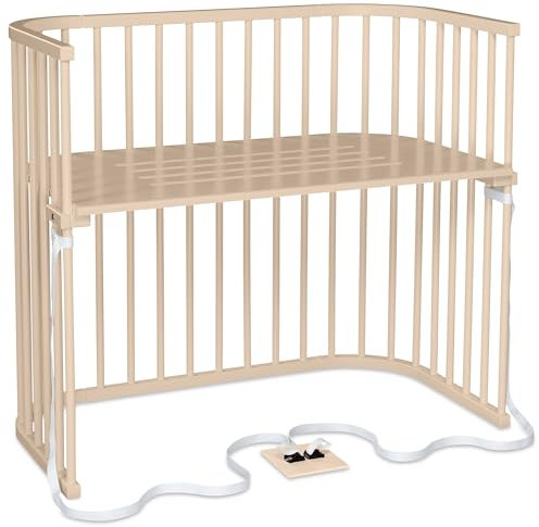 babybay Boxspring XXL Beistellbett aus massivem Buchenholz/kompakt & verwandelbar/Kinderbett Höhe stufenlos verstellbar/mitwachsendes Babybett (beige lackiert)