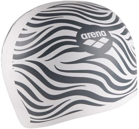 Arena Bonnet de Bain réversible Unisexe pour Adulte - 2 en 1 - en Silicone - Imperméable - Coupe Confortable - Camouflage kikko/zèbre - Taille Unique