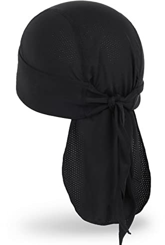 MELASA Fahrrad-Bandana, Totenkopfkappe, kühlendes Durag-Helmfutter, Schweiß-Kopftuch, Laufmütze, Beanie für Herren, Radfahren, Motorrad, Laufen, Schwarz , Einheitsgröße