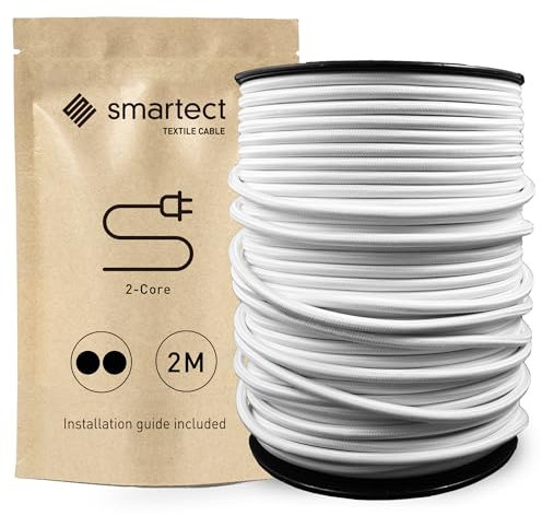 smartect Cable Textil en Color Blanco, Cable Electrico 2 Hilos de 2 Metros (2 x 0,75 mm²) Cuerda para Lampara con Revestimiento Textil para su Proyecto DIY