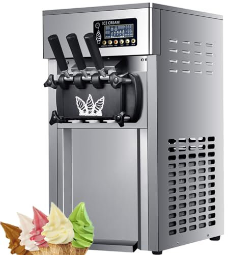 Commercial Ice Cream Maker Machine, 1200W Countertop Ice Cream Serve Machine, with 3 Flavors, LED Digital Display, Material Shortage Alarm, for Snack Bars, Drink Shops, Restaurants