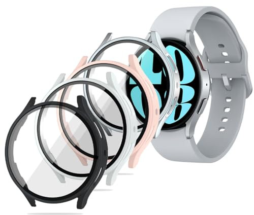 Funda Cristal Templado para Samsung Galaxy Watch 7 40mm, 4 Piezas en 4 Colores. Protectora y Antiarañazos con PC Carcasa Cobertura Total y Pantalla Case. ¡Protege tu Reloj de Manera Elegante!