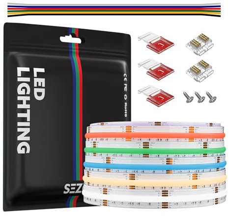 SEZO 5M COB LED Streifen RGB+Warmweiß & Kaltweiß DC24V 840LEDs/M 4200LEDs COB LED Strip Flexible Dimmbar LED Lichterkette Hohe Dichte IP30 Nicht Wasserdicht zur Innen Dekoration