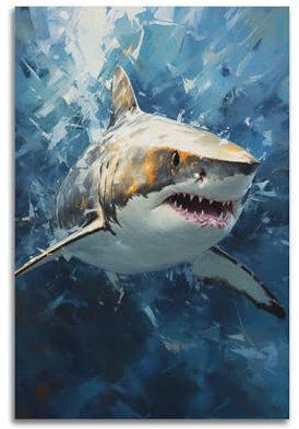 RTAG Poster mit weißem Hai, Graffiti-Malerei, Tierposter, dekoratives Gemälde, Leinwand, Wandposter und Kunstdruck, moderne Familienschlafzimmer-Dekoration, Poster, 30 x 45 cm