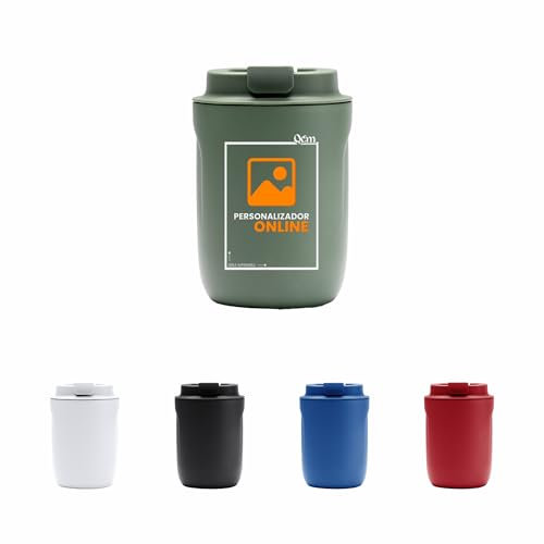 Vaso térmico de acero inoxidable 304 de doble pared | Personalizable en parte frontal con logotipo, imagen o texto | Impresión DTF UVI | Tapa con rosca antifugas | 250 ml (Verde salvia)
